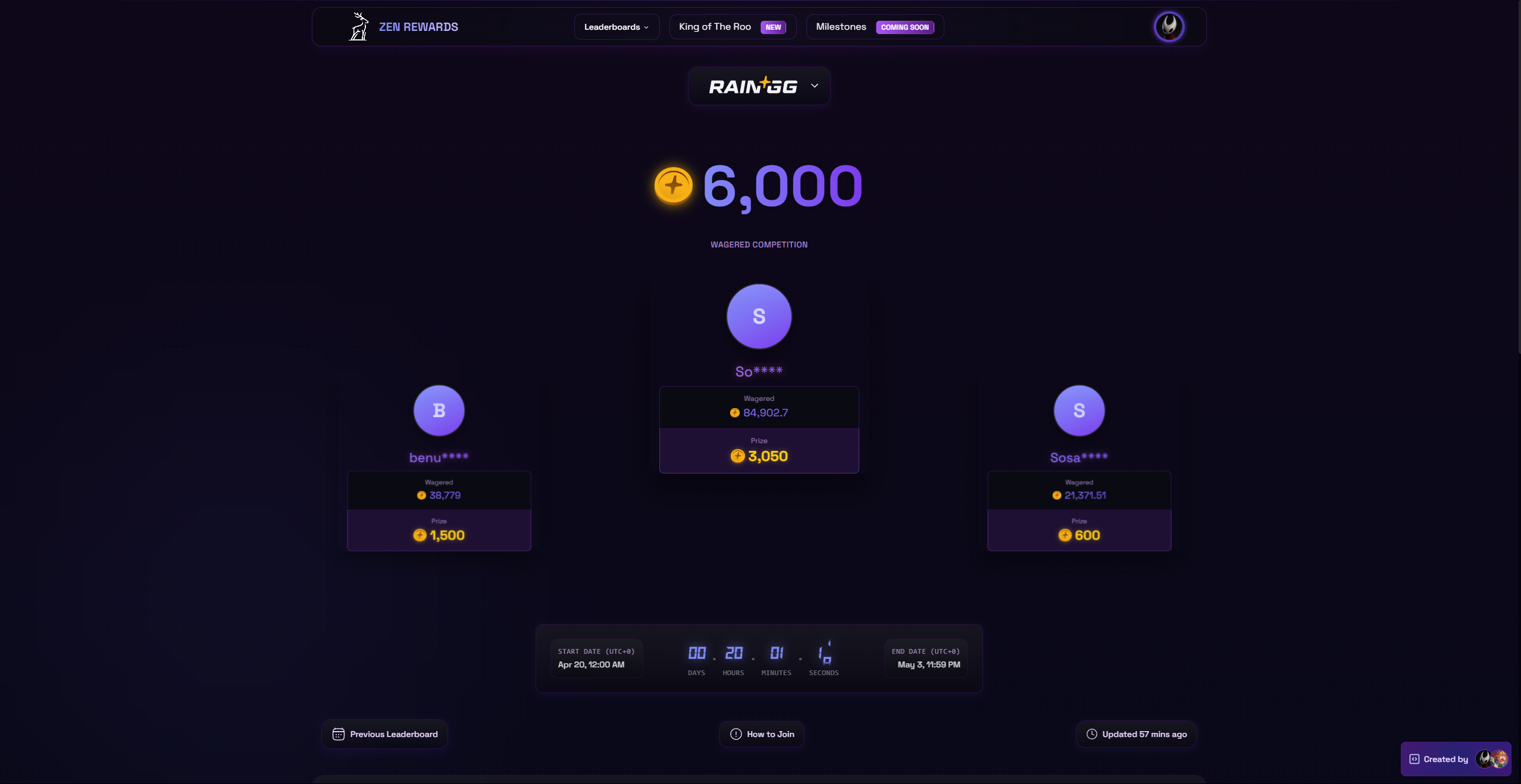 Zen Rewards Leaderboard Page